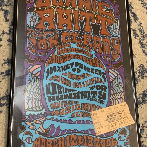 Bonnie Raitt poster Benefit To Rebuild New Orleans & ticket stub OKC concert - Picture 8 of 9